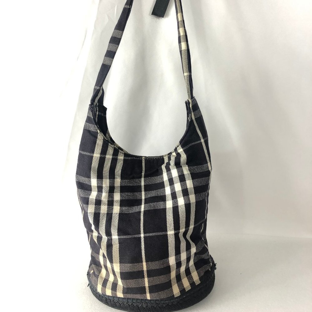 Burberry Black and Cream Check Hobo Bag